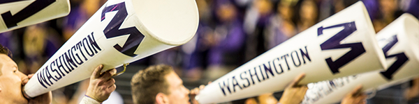 UW cheerleaders with megaphones